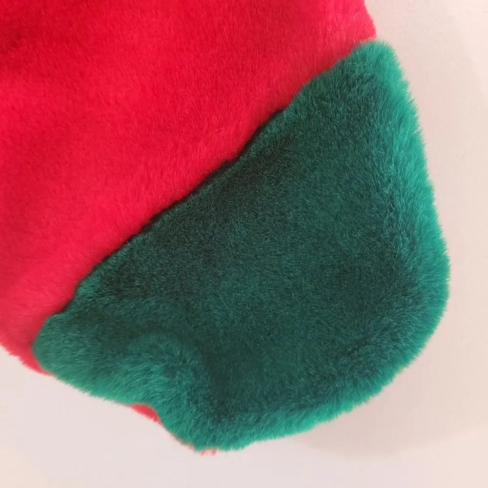 Christmas Stocking Reindeer Seasons Greetings Plush Vintage Red Green 17